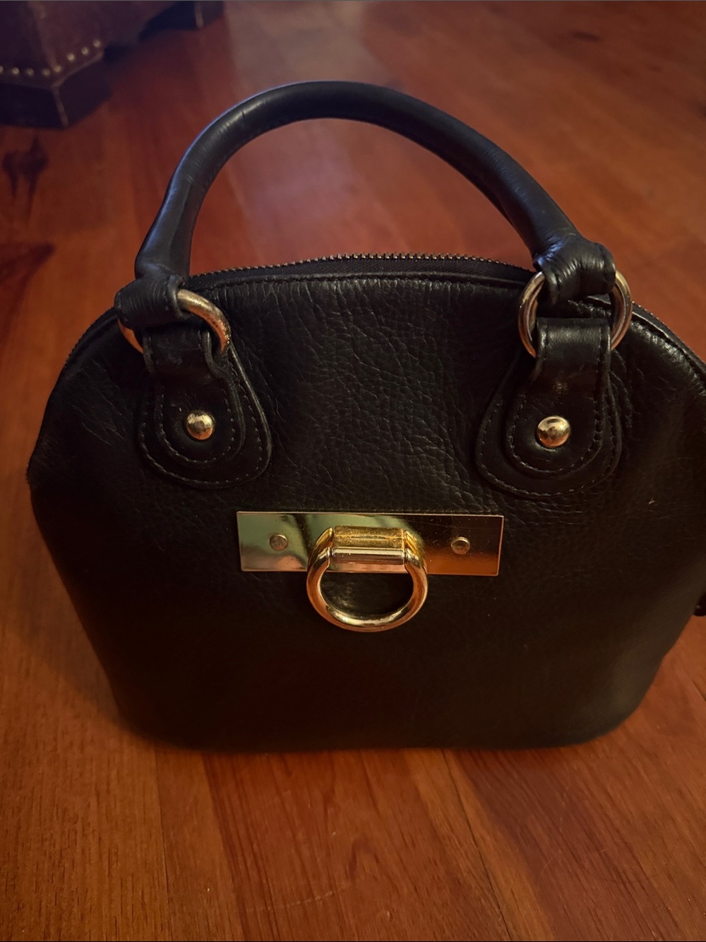 Onna Ehrlich Black Leather Satchel with Gold Hardware